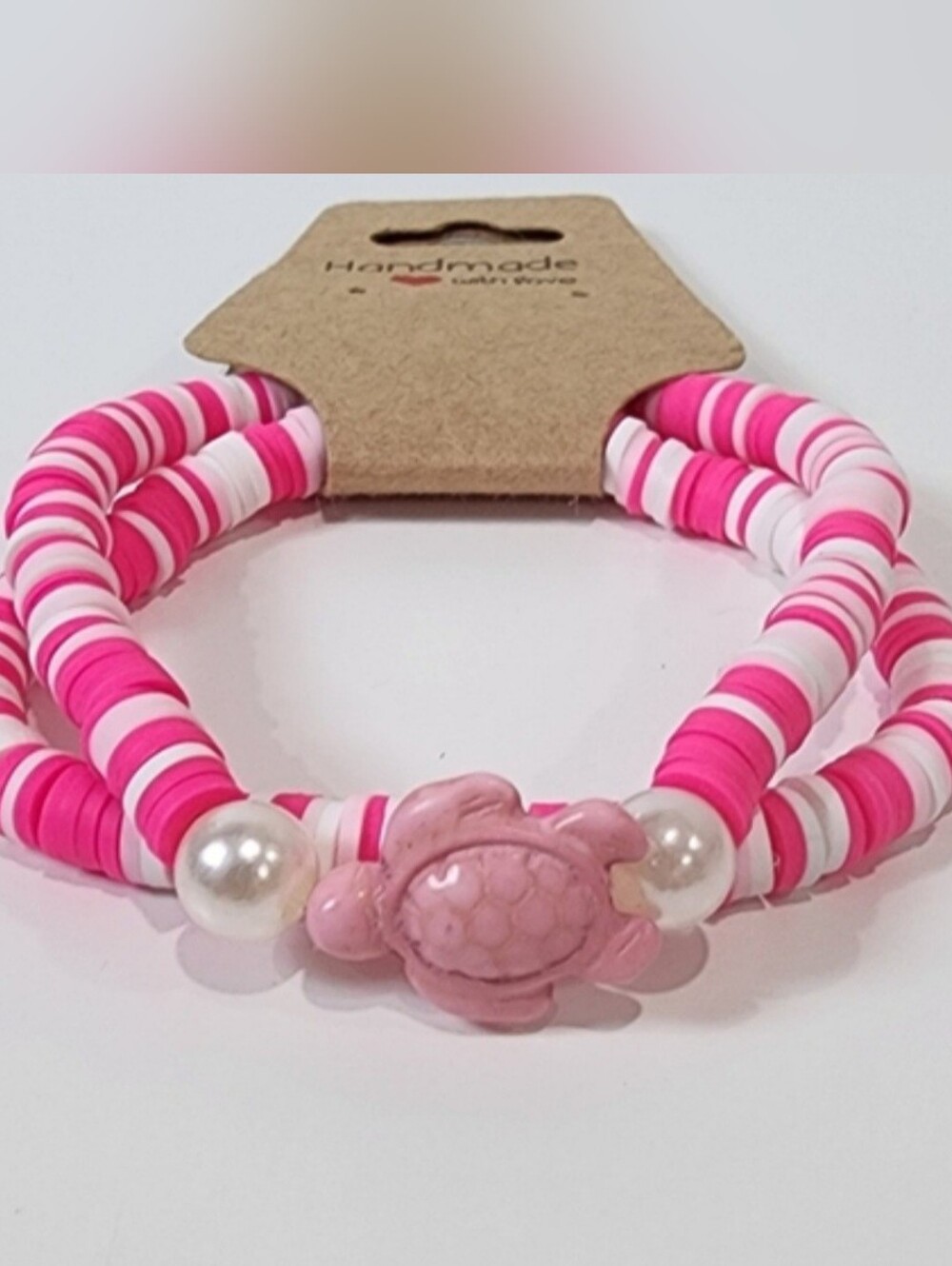 Turtle Accent Pink And White Beaded Stretch Bracelet Set By Izzy G.